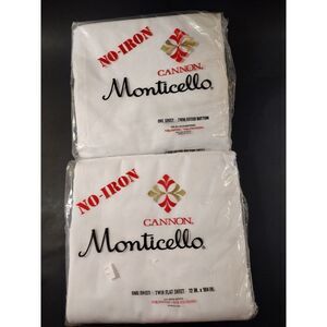 Canon Monticello No Iron Muslin White Twin Fitted & Flat Sheets New USA‎